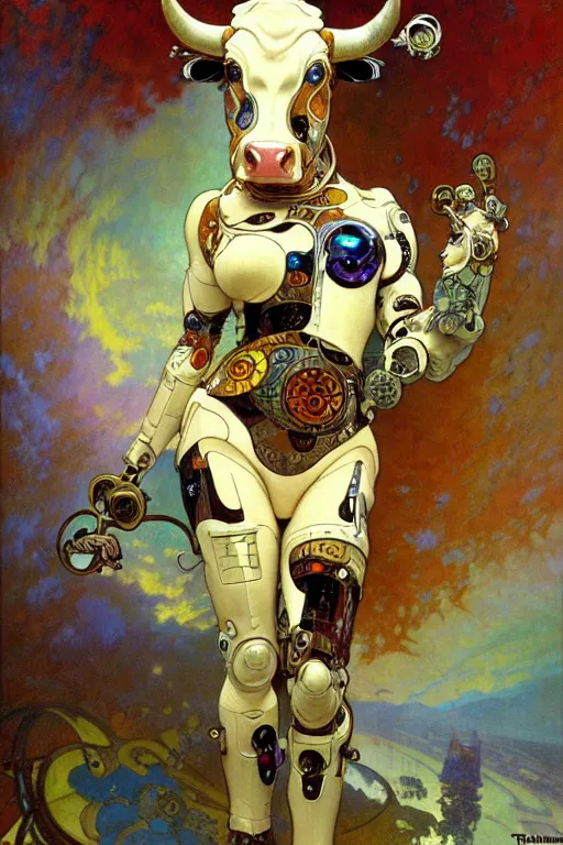 Prompt: cyborg cow, intricate, futuristic, fantasy, elegant, thomas kindkade, alphonse mucha, loish, norman rockwell,