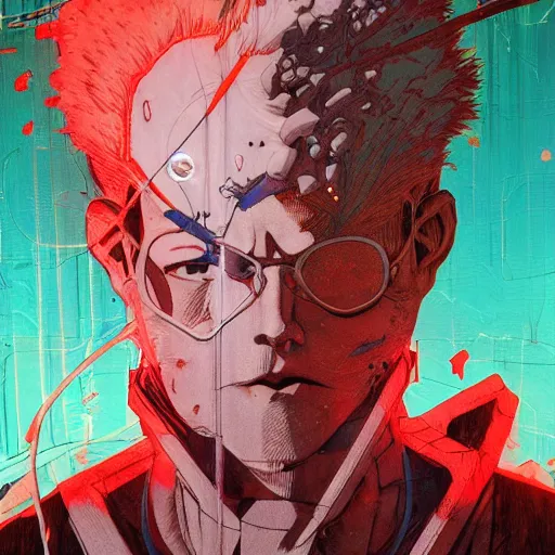 Image similar to prompt : chainsaw man portrait soft light painted by james jean and katsuhiro otomo and erik jones, inspired by akira anime, smooth face feature, intricate oil painting, high detail illustration, sharp high detail, manga and anime 1 9 9 9