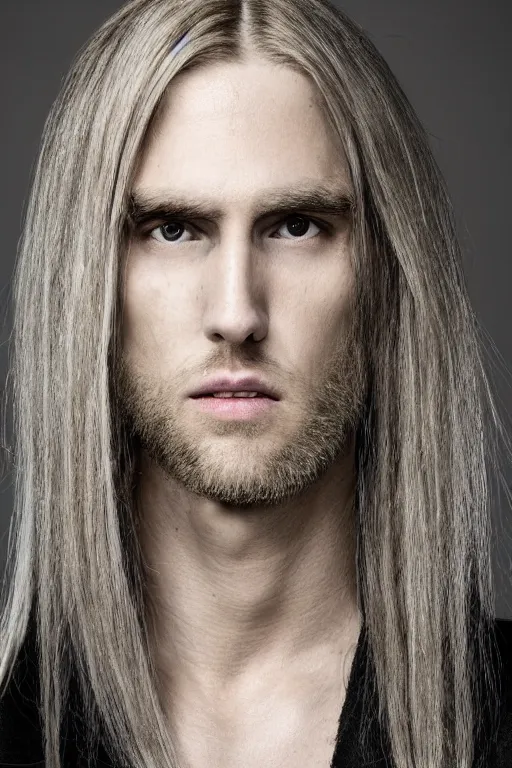 Prompt: photo quality, 8 k, rick owens, high fashion, blonde long haired model, ex machina