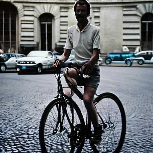 Prompt: closeup portrait of a cyclist in paris, by Steve McCurry and David Lazar, natural light, detailed face, CANON Eos C300, ƒ1.8, 35mm, 8K, medium-format print