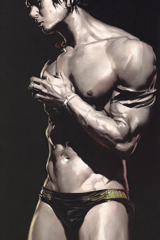 Image similar to synthwave, attractive male, painting by edwin longsden long, yoji shinkawa, craig mullins, tom of finland