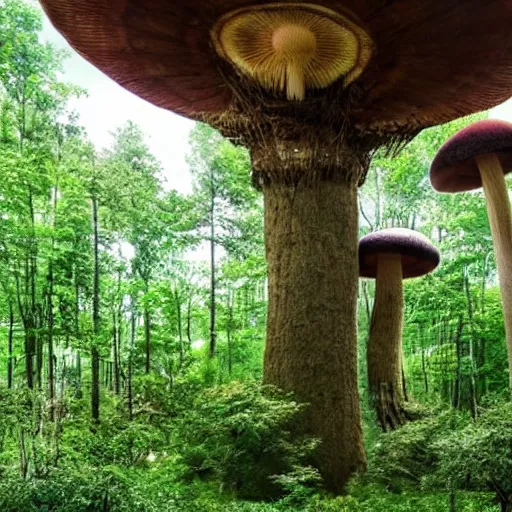 Prompt: a giant mushroom treehouse