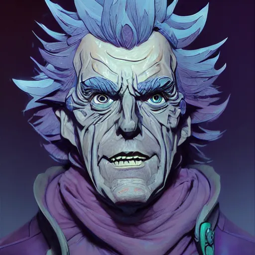 Image similar to 2 0 7 7 decepticon rick sanchez portrait by charles vess and james jean and erik jones and rhads, inspired by ghost in the shell, beautiful fine face features, intricate high details, sharp, ultradetailed, 3 d octane render
