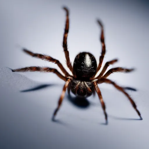 Image similar to macro lens photo of a spider, dynamic lighting, photorealistic, ultra detailed, stunning visuals, blur, studio photo, studio quality lighting, 8 k