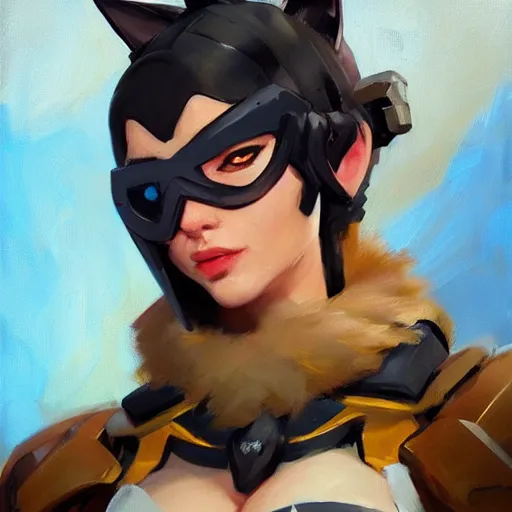 Image similar to greg manchess portrait painting of partially armored purrfect protagonist cat as overwatch character, medium shot, asymmetrical, profile picture, organic painting, sunny day, matte painting, bold shapes, hard edges, street art, trending on artstation, by huang guangjian and gil elvgren and sachin teng