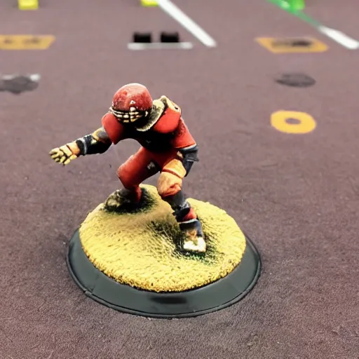 Image similar to blood bowl human catcher scoring touchdown on a desert pitch, looking into the camera, high quality photo,