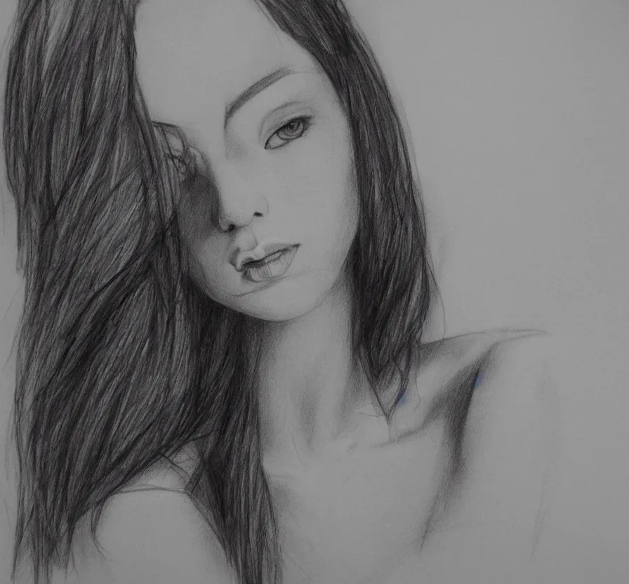 Image similar to woman + posing + photo, pencil drawing, pencil, black, sketch, on paper, realistic, detailed, artstation