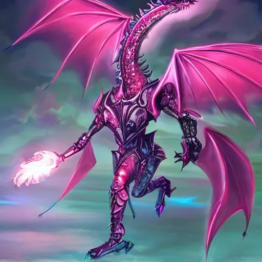 Image similar to highly detailed exquisite lgbt transgender gay trans fanart, giant dragon breathing fire, a cute gay dragon, glowing eyes and robot dragon head, off-white plated armor, bright Fuchsia skin, royal elegant pose, epic cinematic shot, realistic, professional digital art, high end digital art, sci fi, DeviantArt, artstation, Furaffinity, 8k HD render, epic lighting, depth of field