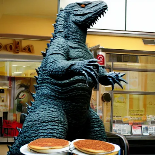 Image similar to godzilla made of pancakes