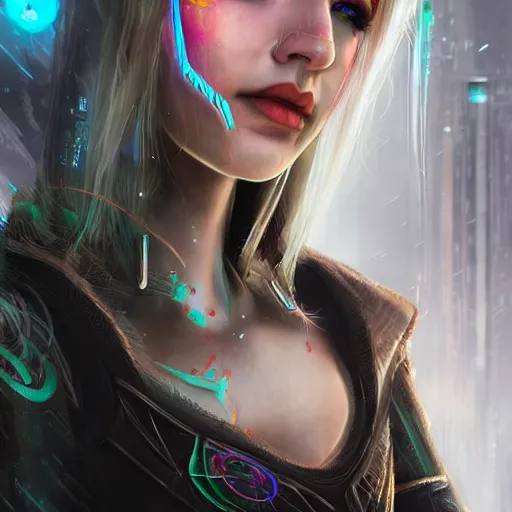 Image similar to portrait of a beautiful elf in a cyberpunk style, futuristic, digital art, highly-detailed artstation cgsociety masterpiece