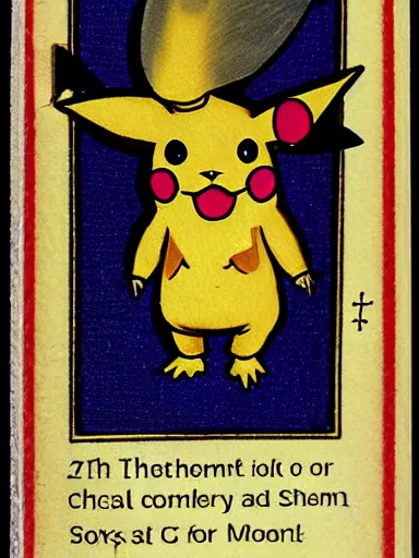 Image similar to creepy pikachu Pokémon card from the 1700s