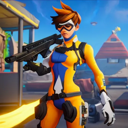 Tracer from Overwatch as a fortnite skin,, Stable Diffusion