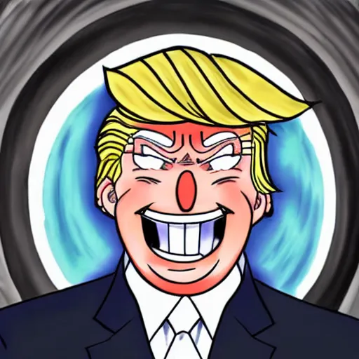 Image similar to anime drawing of Donald trump, thicc, laughing