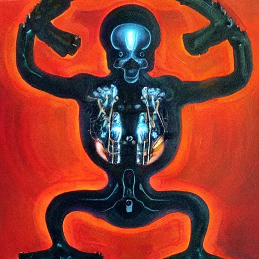 Prompt: cybernetic soul fracture, oil on canvas (1984)