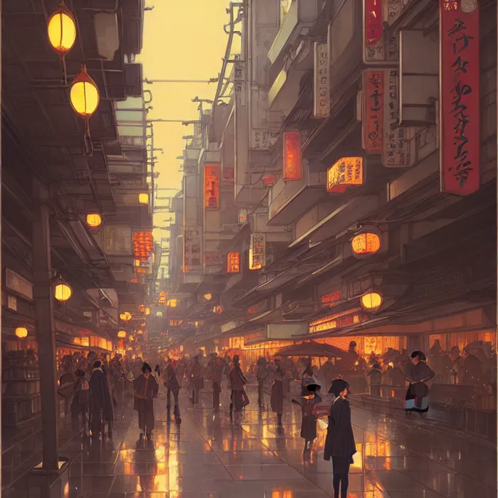 Image similar to empty tokyo at night, spring, in the style of studio ghibli, j. c. leyendecker, greg rutkowski, artem