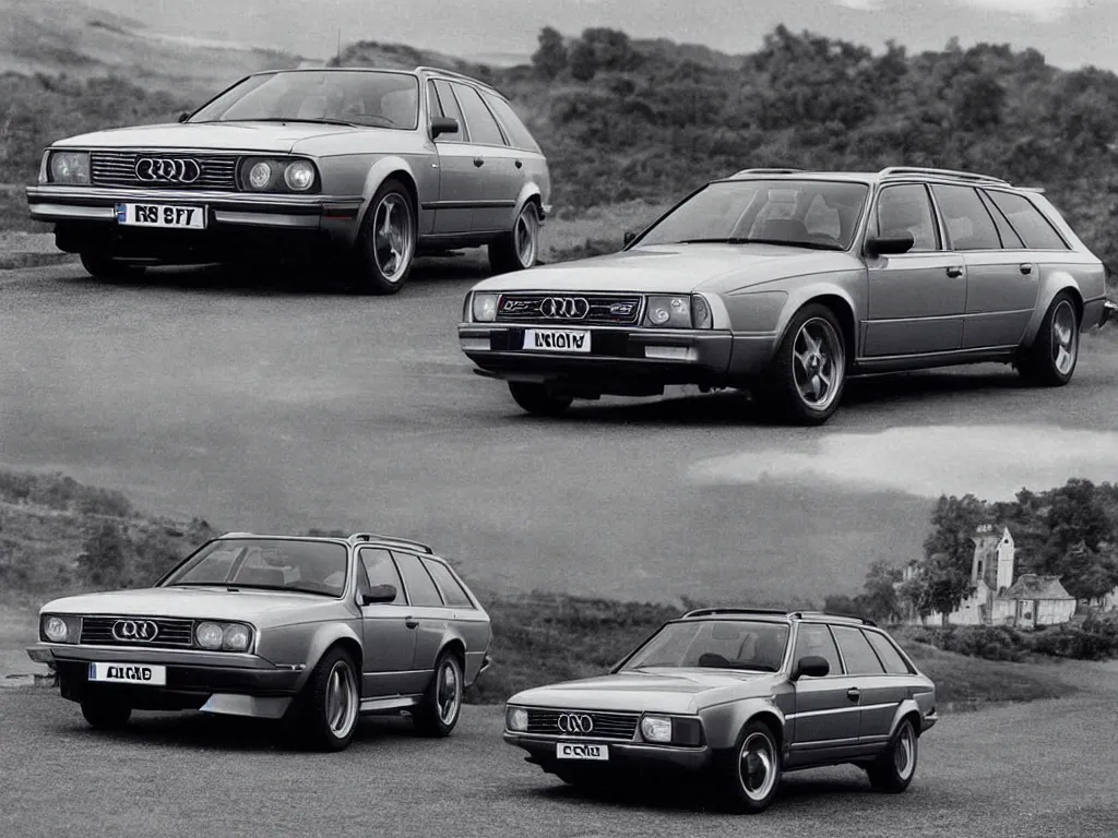 Image similar to “An Audi RS6 Avant if it were made in the 1970s brochure photo, 8k, ultra realistic”