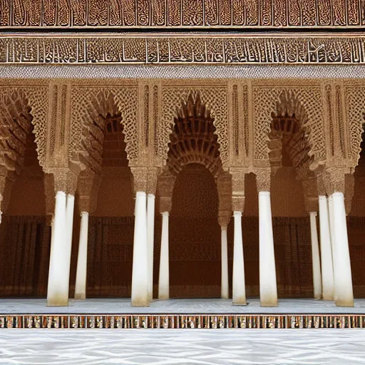 Prompt: a large building with columns and arches, alhambra palace, islamic architecture, a raytraced image by may de montravel edwardes, shutterstock contest winner, dau - al - set, rendered in unreal engine, unreal engine, unreal engine 5