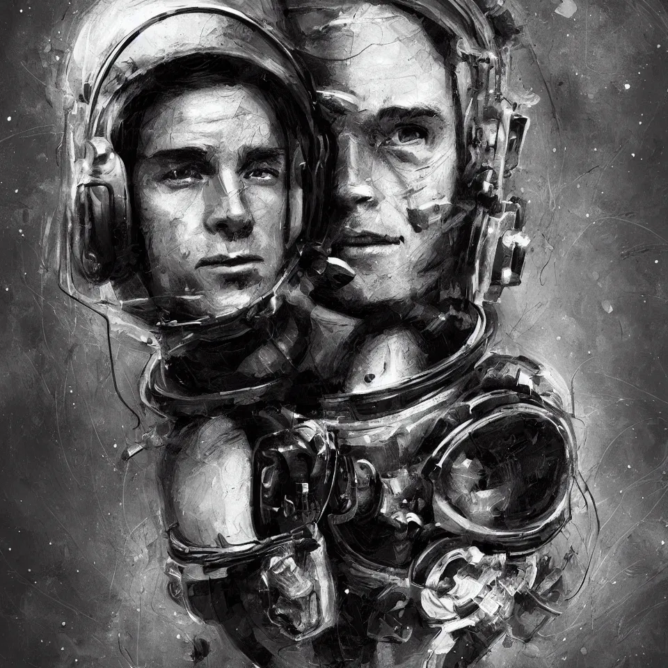 Image similar to a portrait astronaut wearing a headphone, digital painting, digital art, beautiful, cinematic, 4 k, ultra hd, art by ben templesmith