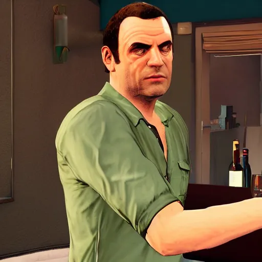 Image similar to michael from gta v drinking alcohol