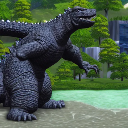 Image similar to Godzilla in the style of The Sims 4