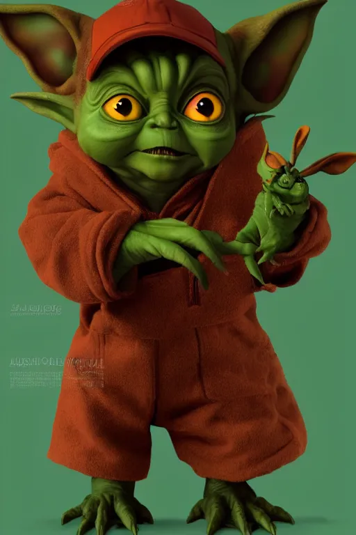 Image similar to colorful full body shot of gizmo gremlin as baby yoda, trending on artstation, trending on deviantart ,cinematic backlighting, 8k, symmetrical, correct proportions, hyper detail, studio disney