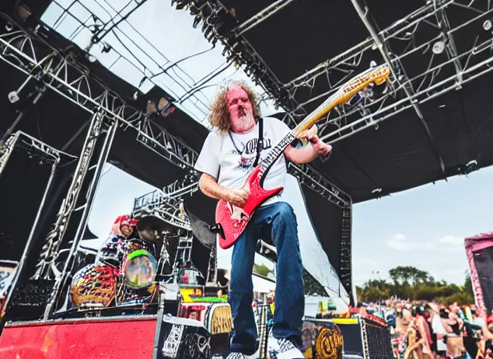 Image similar to photo still of gallagher at vans warped tour!!!!!!!! at age 6 3 years old 6 3 years of age!!!!!!! throwing bees at a crowd, 8 k, 8 5 mm f 1. 8, studio lighting, rim light, right side key light