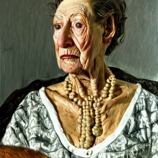 Image similar to high quality high detail painting by lucian freud, hd, exaggerated portrait of colonial queen, photorealistic lighting