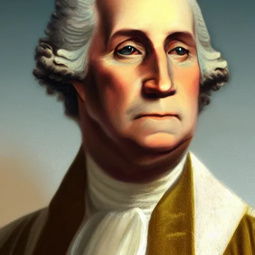 Image similar to a photorealistic colored pencil sketch of a distinguished George Washington wearing a gold chain around his neck with a small Doubloon coin attached as a necklace. This 4K HD image is Trending on Artstation, featured on Behance, well-rendered, extra crisp, features intricate detail and the style of Unreal Engine.