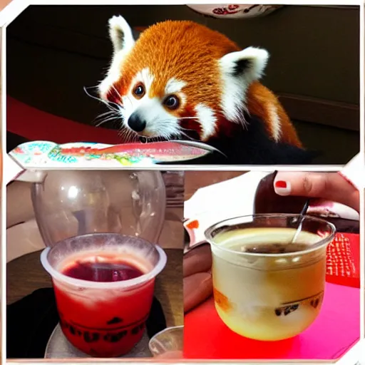 Image similar to red panda drinks bubble tea