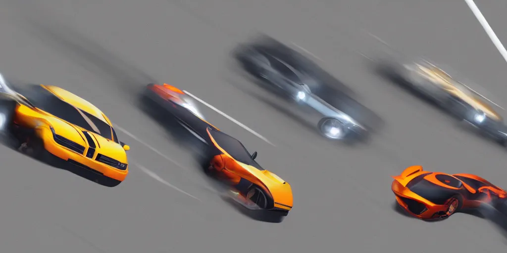 Image similar to a drawing of two cars drag racing in the middle of the night while being chased by the police, realism, octane render, intense,