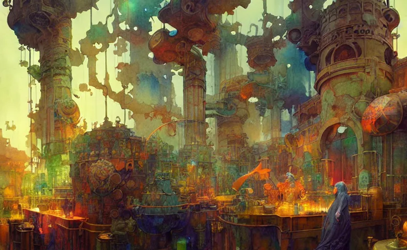 Image similar to alchemy laboratory, fantasy. intricate, amazing composition, colorful watercolor, by ruan jia, by maxfield parrish, by marc simonetti, by hikari shimoda, by robert hubert, by zhang kechun, illustration, gloomy