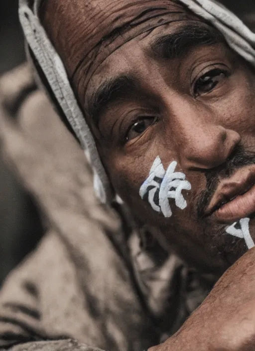 Image similar to dslr photo portrait still of tupac at age 5 0, 8 5 mm f 1. 8