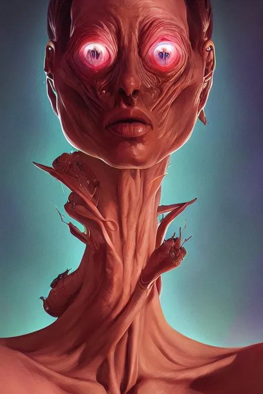 Prompt: portrait of an alien, by artgerm, tooth wu, dan mumford, beeple, wlop, rossdraws, james jean, marc simonetti, artstation giuseppe dangelico pino and michael garmash and rob rey and greg manchess and huang guangjian and makoto shinkai