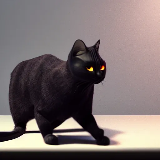 Prompt: Isometric black cat, octane render, realistic lighting