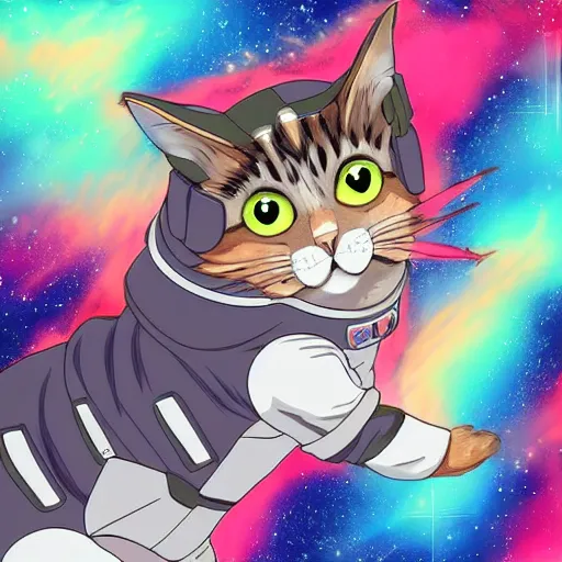 Image similar to an anime cat wearing a space suit, award winning digital art