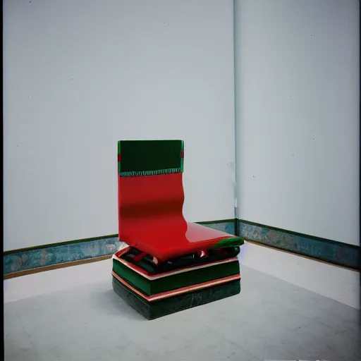 Image similar to a bright color photography of an ethnographic object in a white room, leica m 6