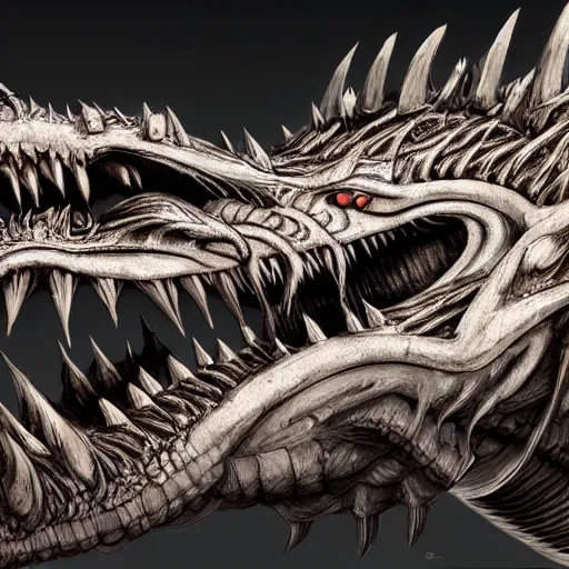 Image similar to cyborg dragon concept art by H.R. Giger, detailed, 4k