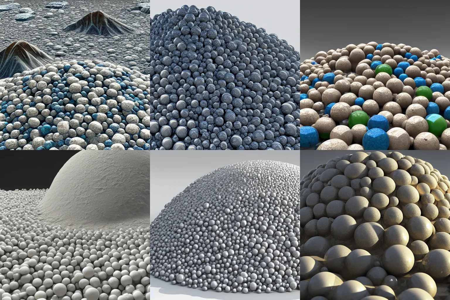 Prompt: a mound of marbles as large as Mount Everest, highly detailed computer render in 4k, with raytracing