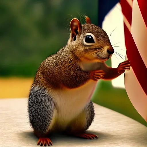 Image similar to donald!!!! trump!!!! as a squirrel, cinematic, hyper realistic, 8 k render