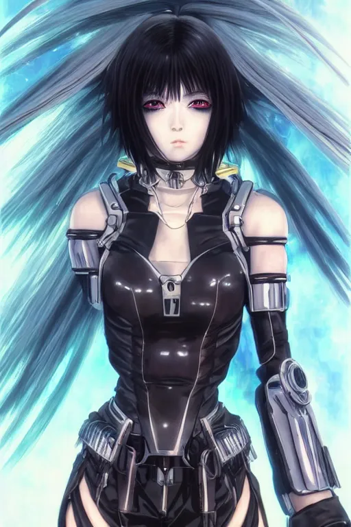 Image similar to portrait Anime girl in cyberpunk trinity blood armor, cute-fine-face, black-hair pretty face, realistic shaded Perfect face, fine details. Anime. realistic shaded lighting by Ilya Kuvshinov katsuhiro otomo ghost-in-the-shell, magali villeneuve, artgerm, rutkowski, WLOP Jeremy Lipkin and Giuseppe Dangelico Pino and Michael Garmash and Rob Rey and Yoshitaka Amano and Thores Shibamoto