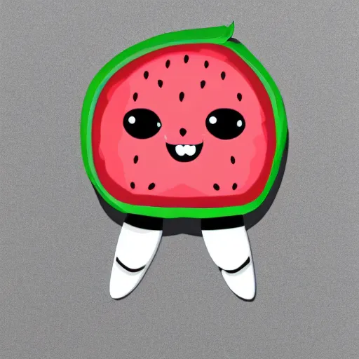 Prompt: cartoon diecut sticker of cute kawaii watermellon slice with white border and light gray background