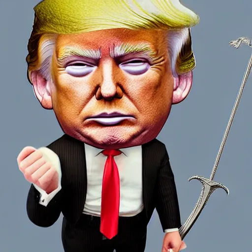 Image similar to Donald Trump holding a fancy broadsword, photorealistic