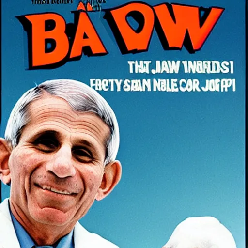 Image similar to doctor fauci on the jaws movie poster 1 9 7 5