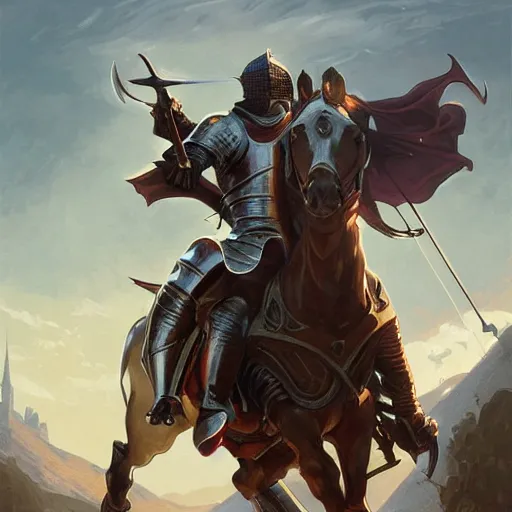 Image similar to Medieval knight on horse, dynamic, highly detailed, digital painting, artstation, concept art, sharp focus, illustration, art by artgerm and greg rutkowski and alphonse mucha
