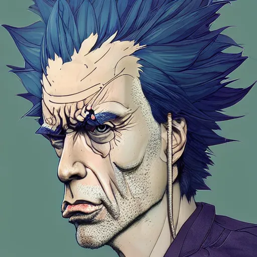 Prompt: 9 5 5 5 rick sanchez portrait by and james jean and katsuhiro otomo and erik jones, inspired by ghost in the shell anime, fine face features, intricate high details, sharp, ultradetailed, 3 d octane render