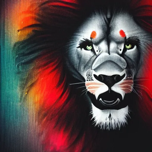 Image similar to black canvas, lion, neon lights, strawberry, dja