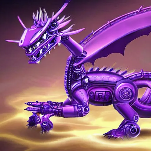 Prompt: cute purple Chinese robototechnic dragon with ai for smart girls, epic, digital art