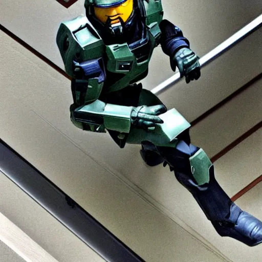 Image similar to master chief falling down a flight of stairs