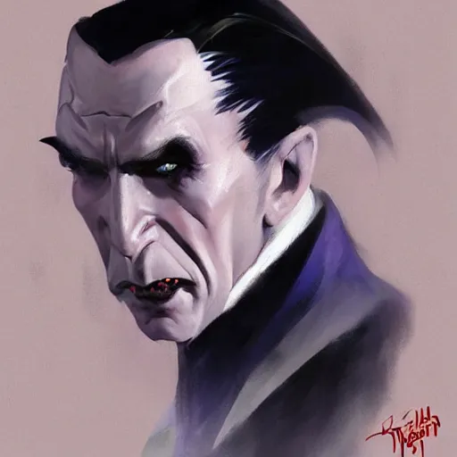 Prompt: greg manchess painting of bela lugosi's dracula as an overwatch character, profile picture, matte painting, bold shapes, hard edges, street art, trending on artstation, by huang guangjian and gil elvgren and sachin teng