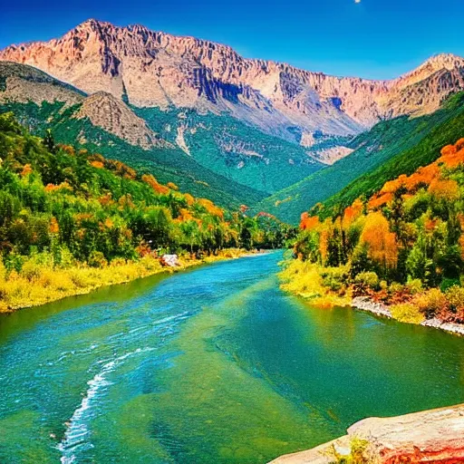 Image similar to a very very very very beautiful river and mountains